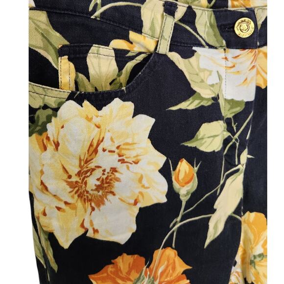 St. John Sport Yellow Rose Flower Stretch Straight Leg Pant Size 2 Excl Cond - Picture 2 of 4